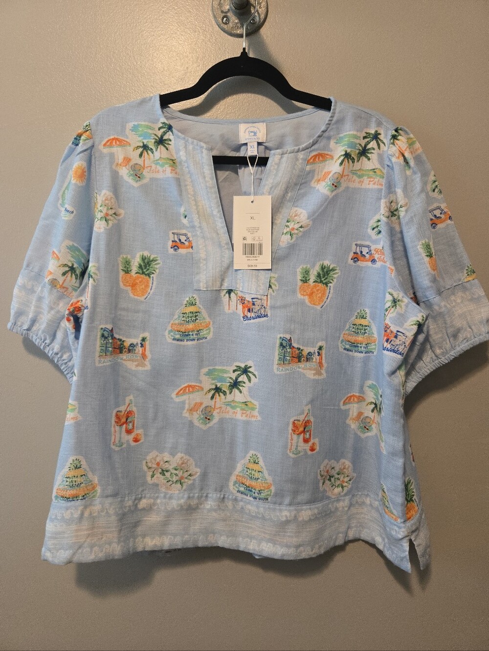 Crown & Ivy Sewing Down South Women's Blouse Top Shirt Sz. XL NWT Blue Resort - Picture 2 of 12
